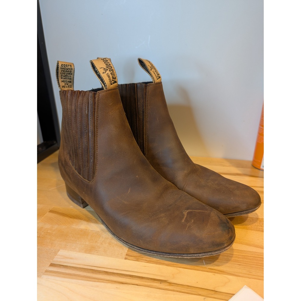 Venaderos Brown Leather Ankle Boots Western Chelsea Style‎ Pull On Size 28/9 B1